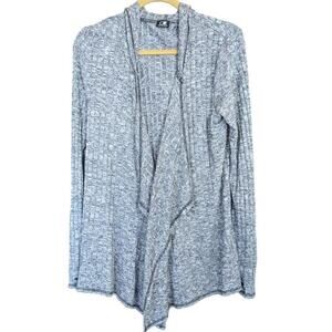 VTG Cable & Gauge Women Heathered Gray Open Front Hooded Sweater Cardigan Med